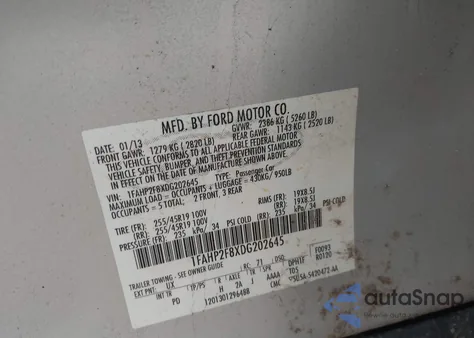 2013 Ford Taurus Limited из США, поврежденный, VIN 1FAHP2F8XDG202645